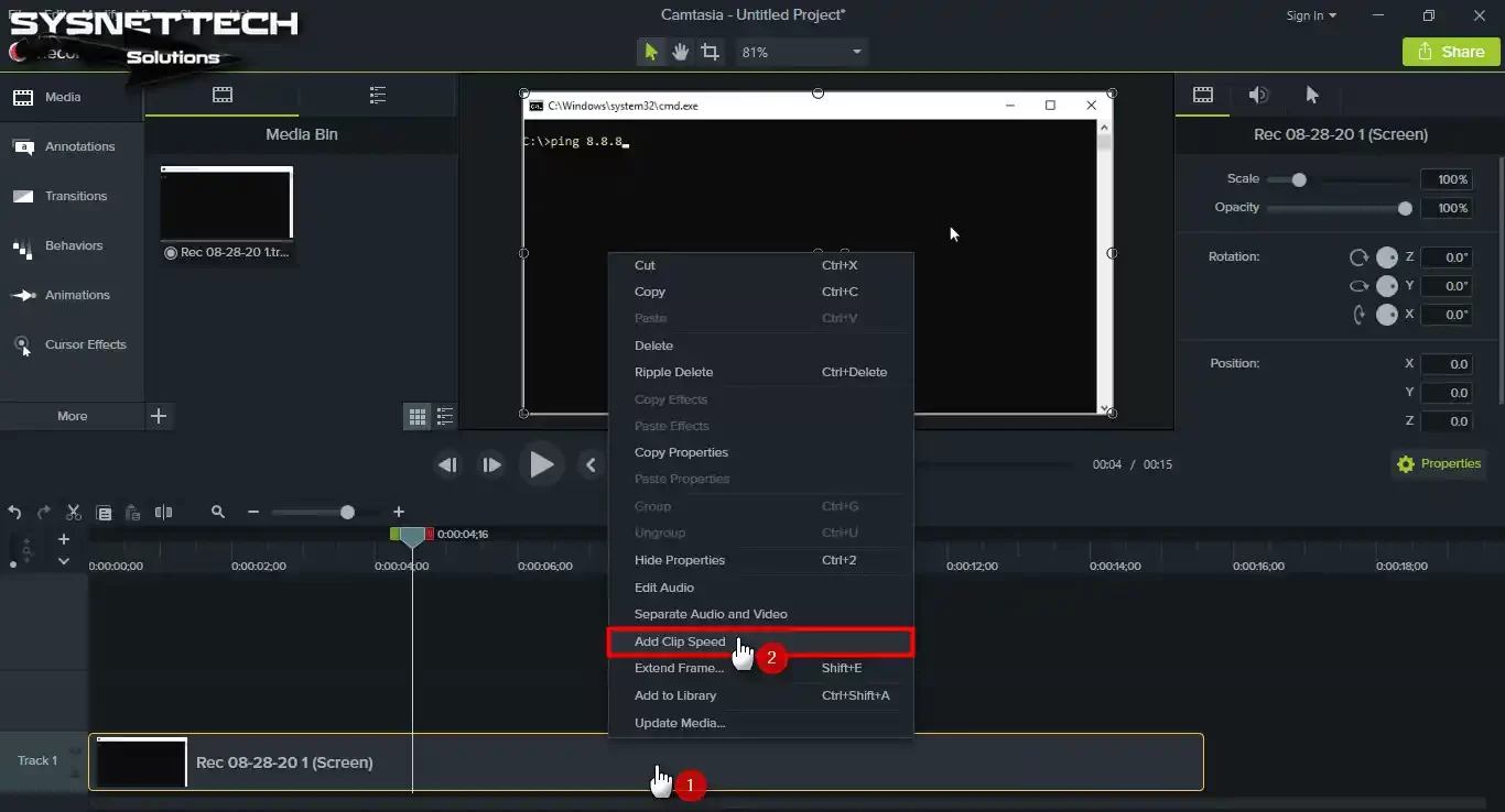 Adding clip speed for video in Camtasia
