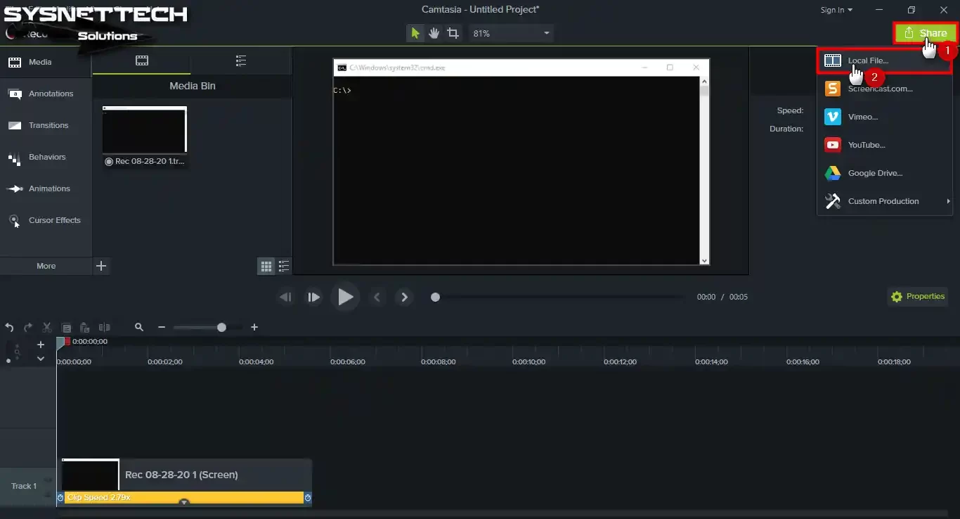 Starting GIF file output with Camtasia