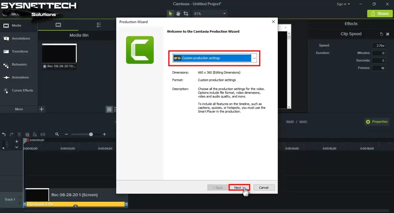 Viewing settings details with Custom Production Settings