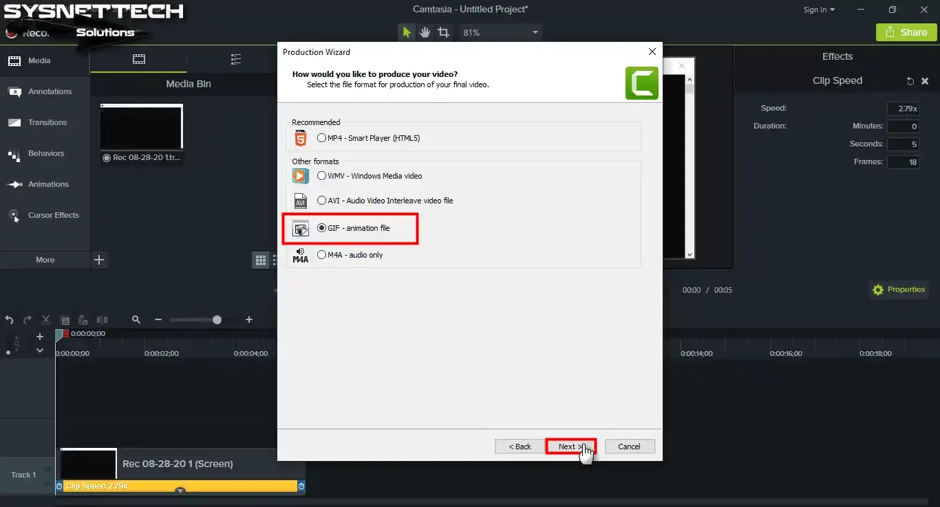 Selecting the GIF - Animation File format