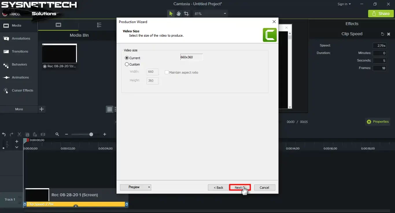 Accepting the default setting for the video file for GIF