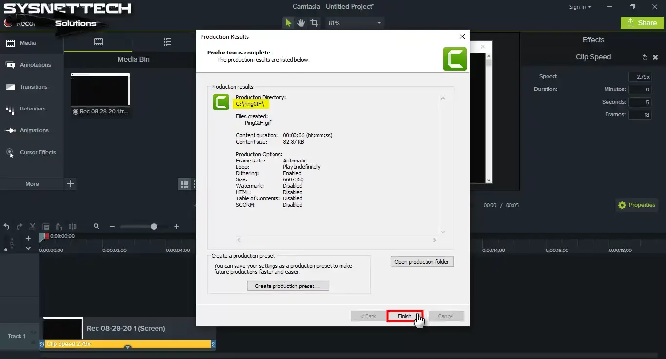 Completing GIF creation in Camtasia Studio