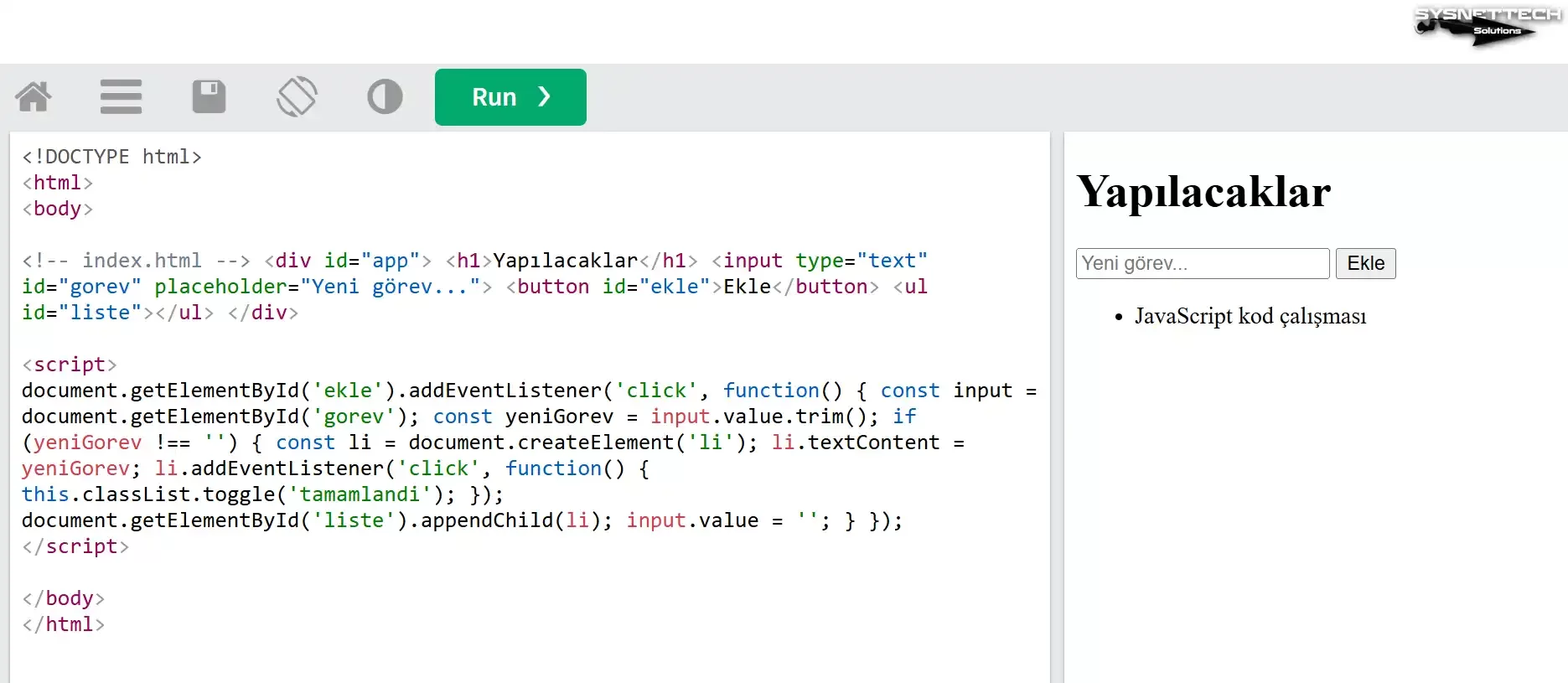 W3schools sitesinde basit bir JavaScript uygulaması