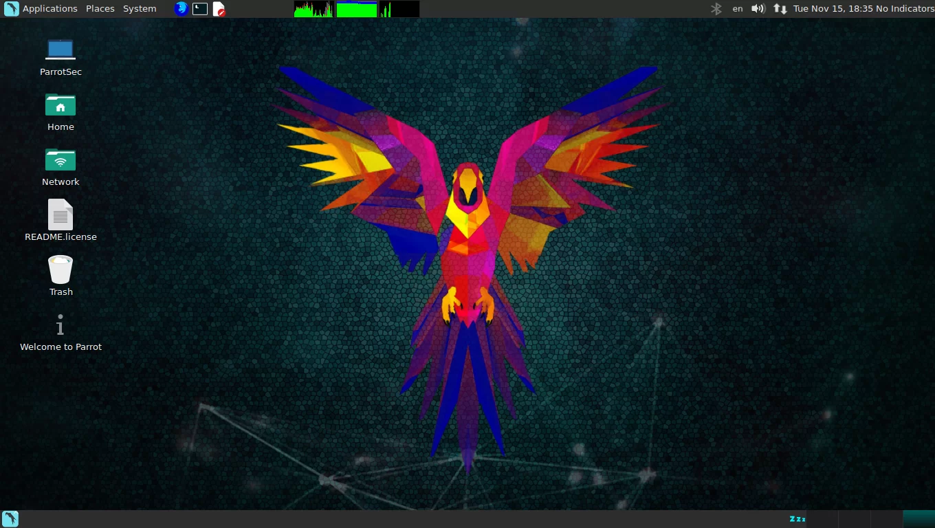 Parrot OS masaüstü ekranı görüntüsü