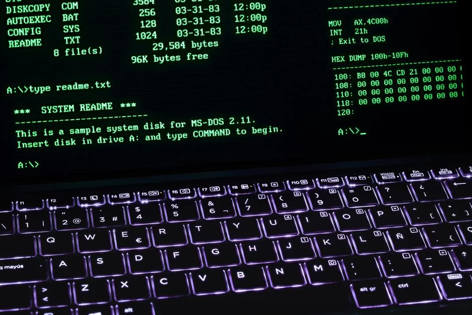 An image showing DOS operating system use on a laptop PC
