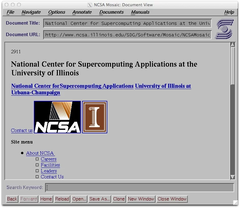 NCSA Mosaic web tarayıcısının eski bir ekran görüntüsü