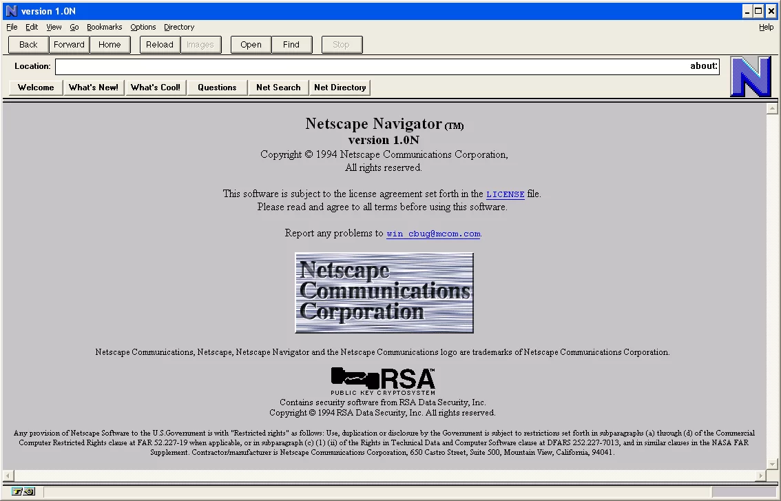 Netscape Navigator 1.0 tarayıcısının ekran görüntüsü ve logosu