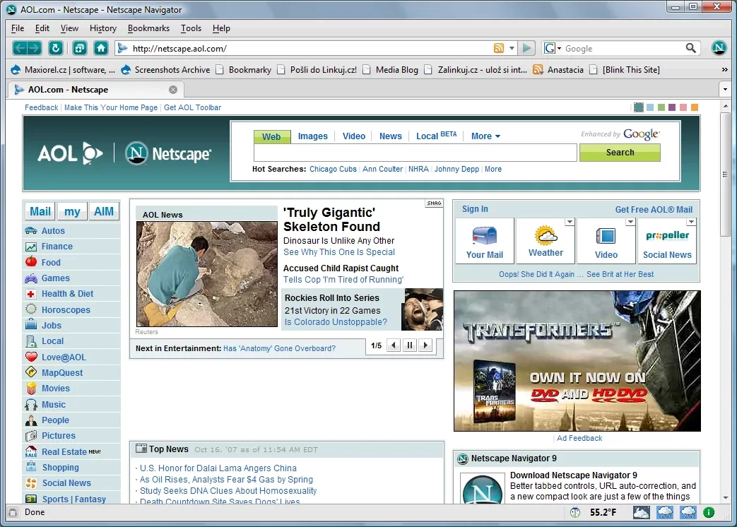 Netscape Navigator 9 web tarayıcısının ekran görüntüsü