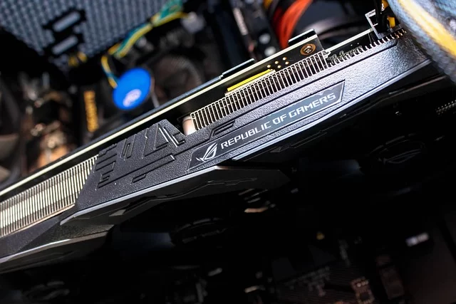 A PCI Express (PCIe) graphics card inside a computer case