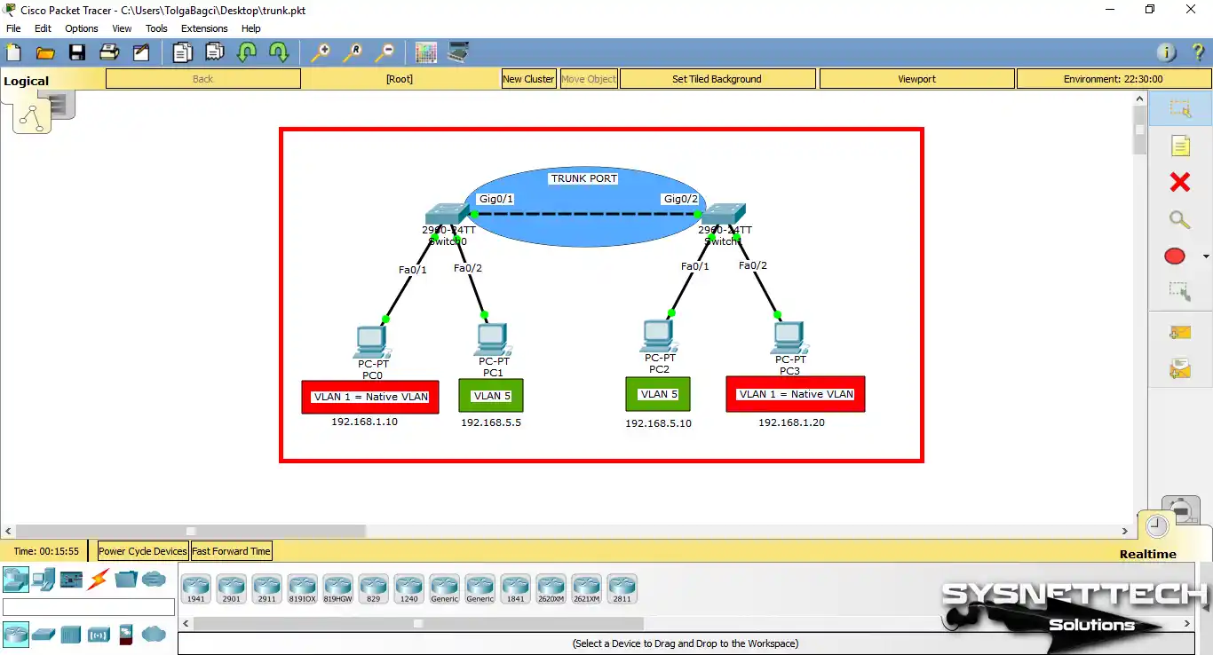 Packet Tracer'da İki Cisco Switch'li Bir Ağ Topolojisi