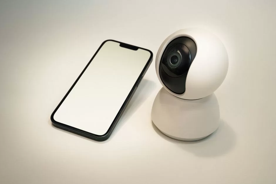 Kablosuz webcam ile telefonunun yan yana gösterildiği bir fotoğraf