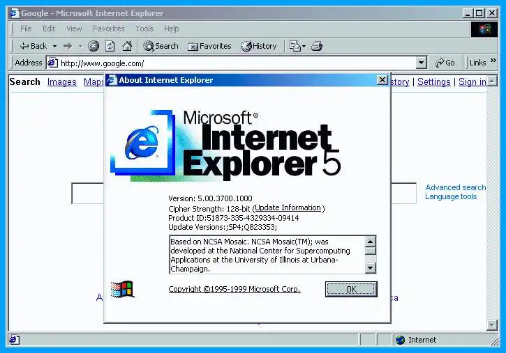 Internet Explorer 5 Hakkında Penceresi