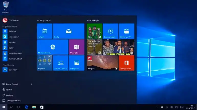 Windows 10 Başlat Menüsü ve Masaüstü