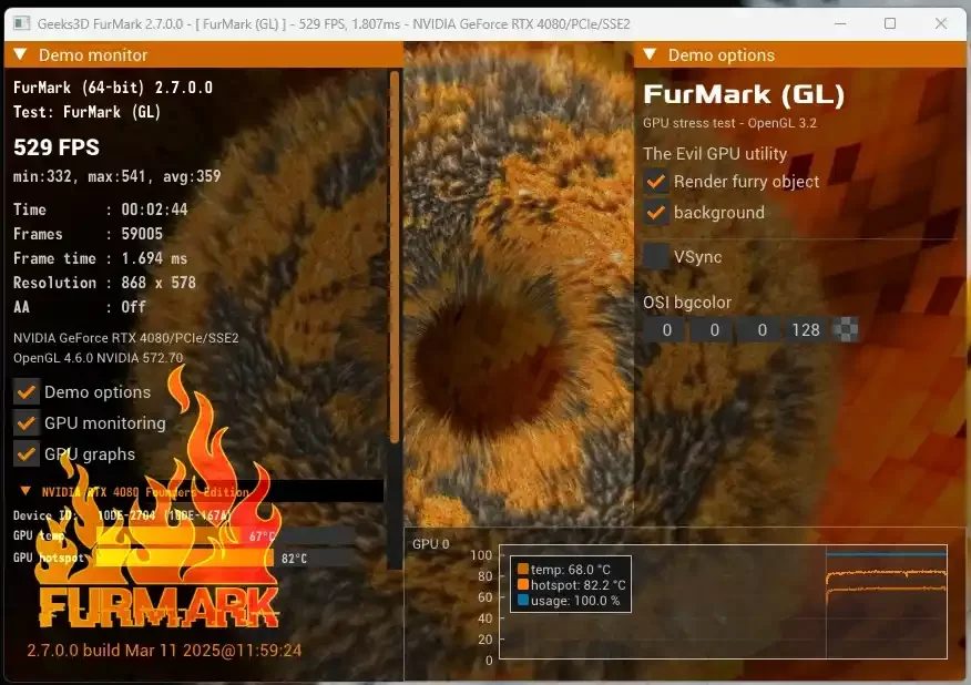 Bir ekran kartı için furmark testi