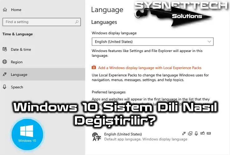 Windows 10 Sistem Dili