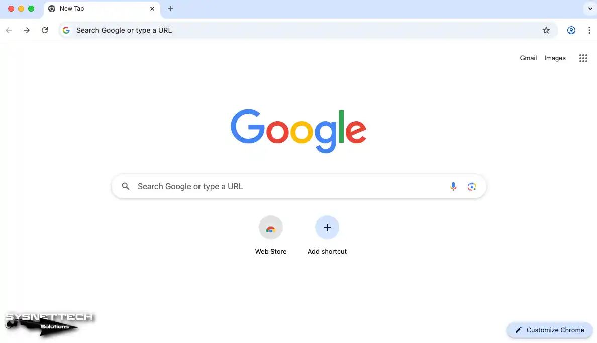 macOS PC'de Chrome Tarayıcı Ana Ekranı