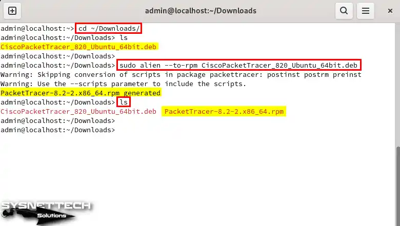 Packet Tracer.deb Dosyasını RPM'e Dönüştürme
