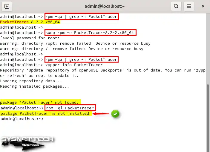 SUSE'den Packet Tracer'ı Kaldırma